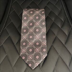 Burna Bibas Men’s Silk Necktie Geometric Square Medallion Pink Black Gray